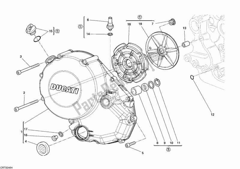 Alle onderdelen voor de Koppelingsdeksel van de Ducati Monster 696 USA 2008